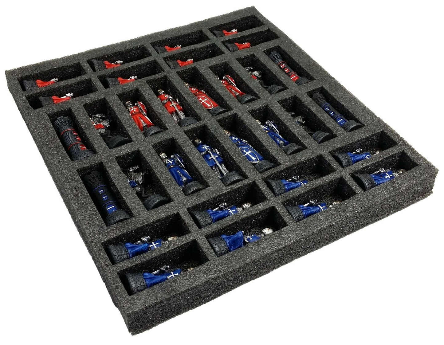 Medieval Times Crusades Red & Blue Maltese Chess Set Black Faux Leather Board