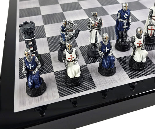 Medieval Times Crusade Blue White Maltese Cross Chess Set Carbon Fiber Color Bd