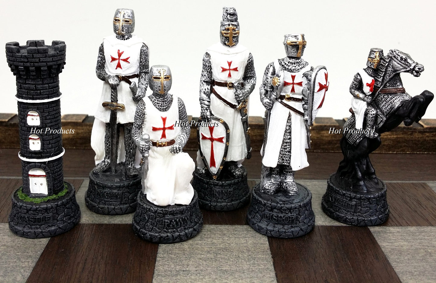 Medieval Times Crusades Red & White Maltese Knight Chess Set 17" Castle Board