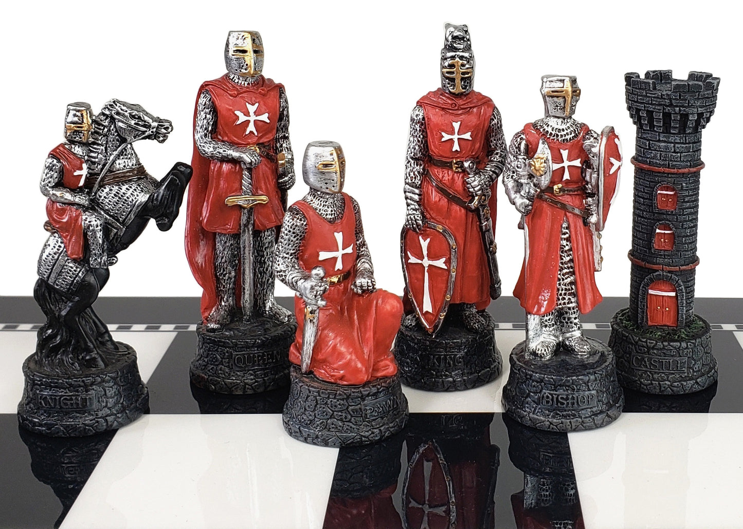 Medieval Times Crusades RED & WHITE MALTESE Chess Set Black White Storage Board