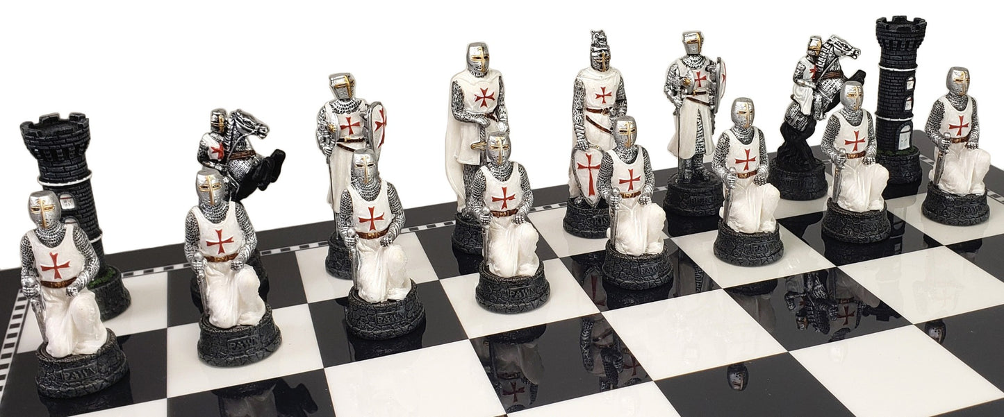 Medieval Times Crusades RED & WHITE MALTESE Chess Set Black White Storage Board