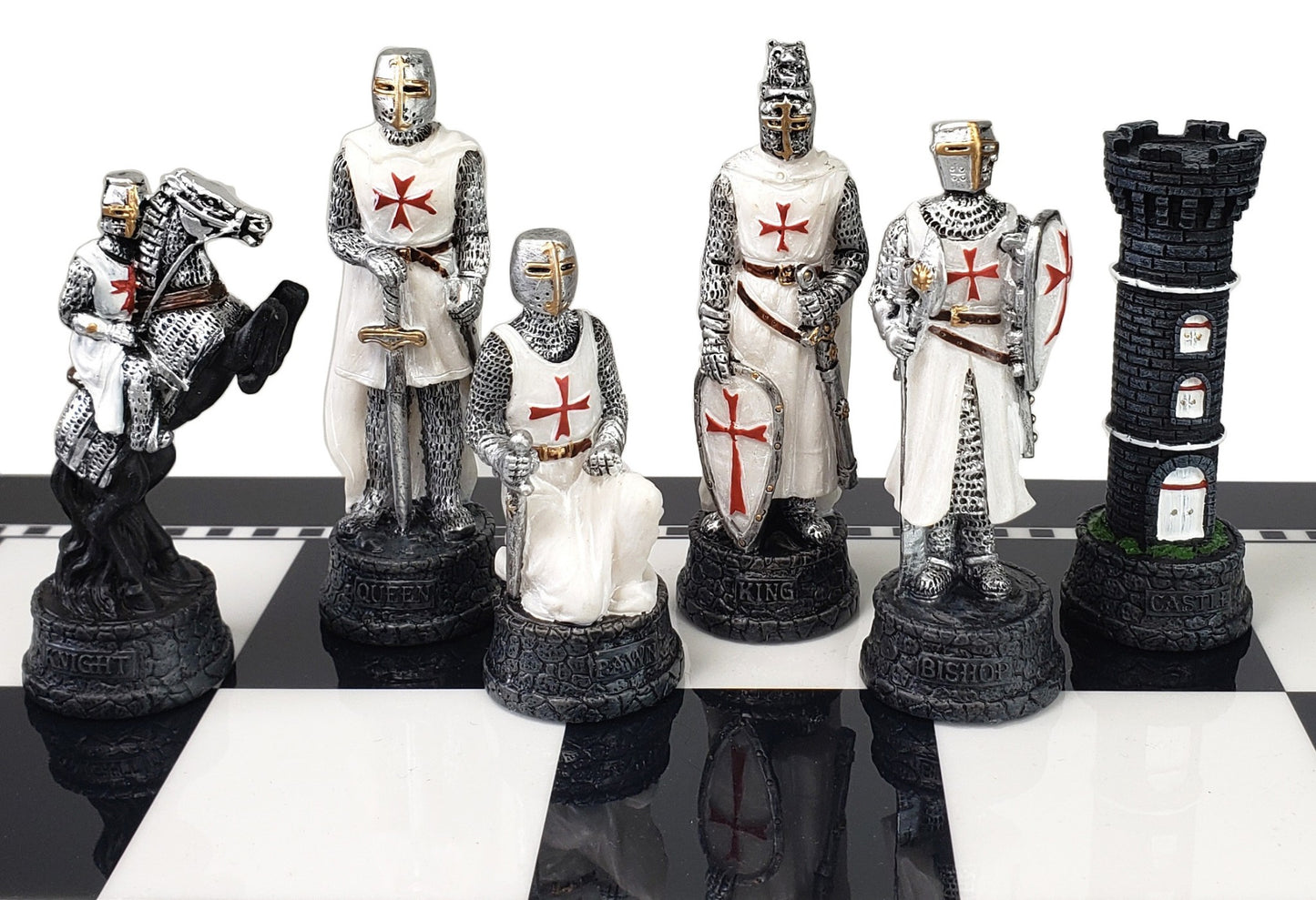 Medieval Times Crusades BLUE & WHITE Maltese Chess Set Black White Storage Board