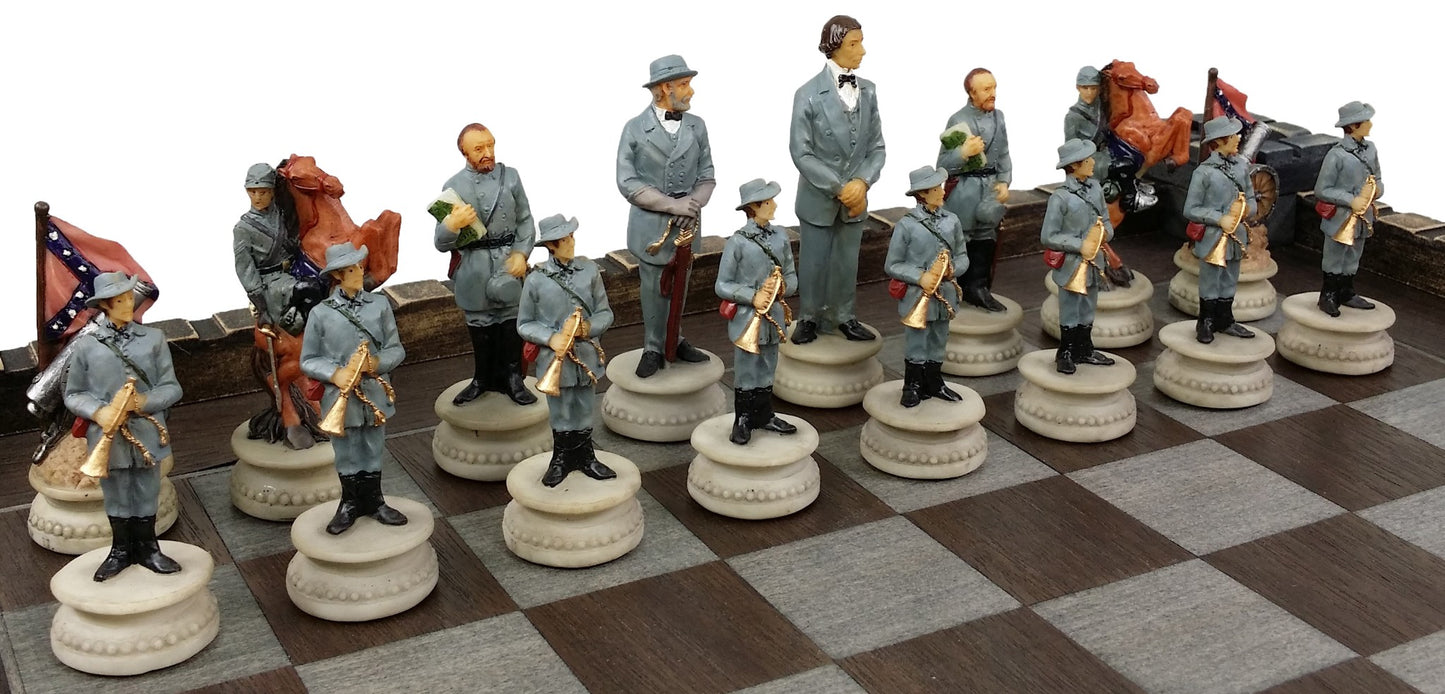 American US Civil War Generals Painted Chess Set W/ 17" Fortress Castle Board