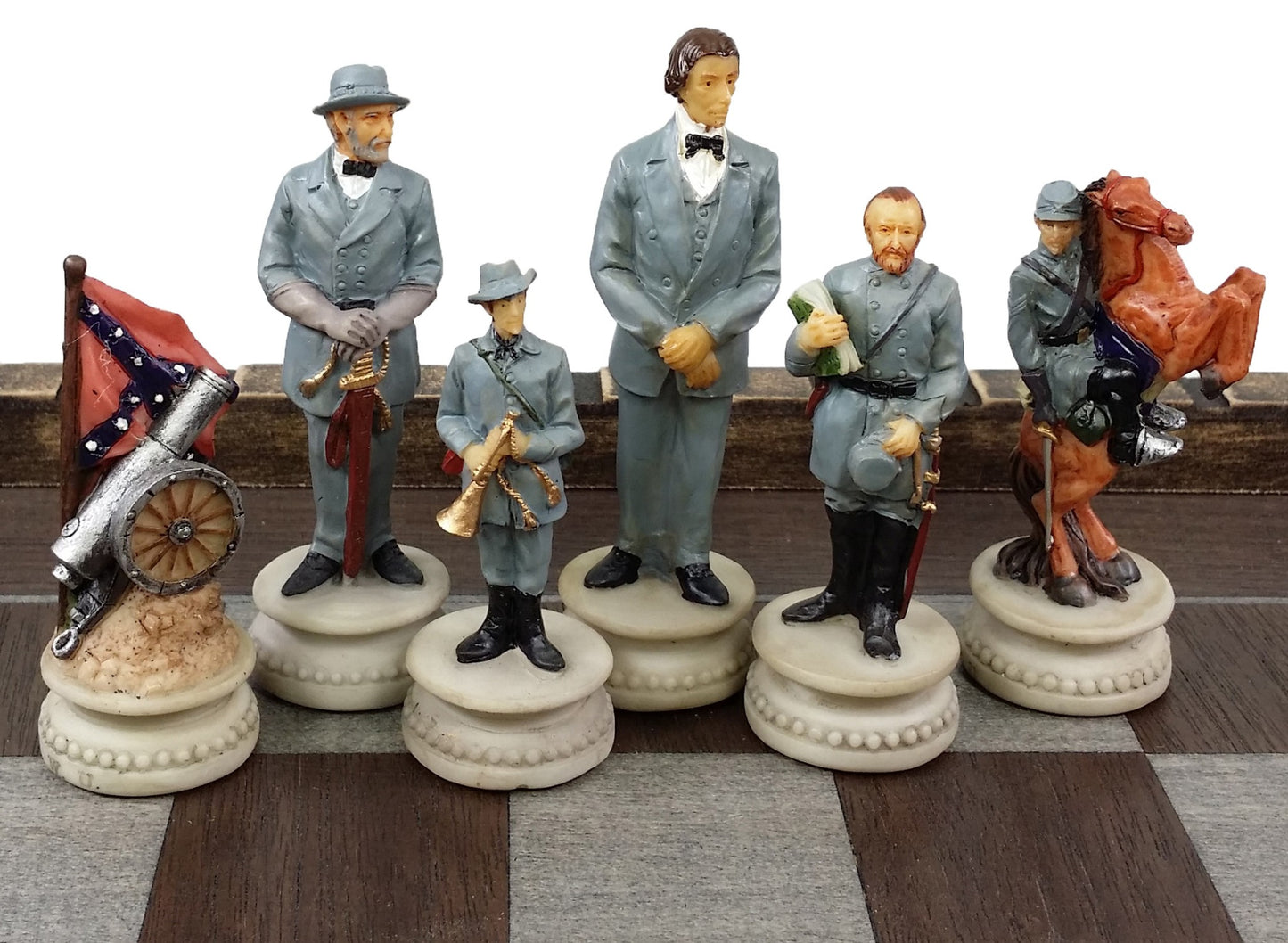 American US Civil War Generals Painted Chess Set W/ 17" Fortress Castle Board