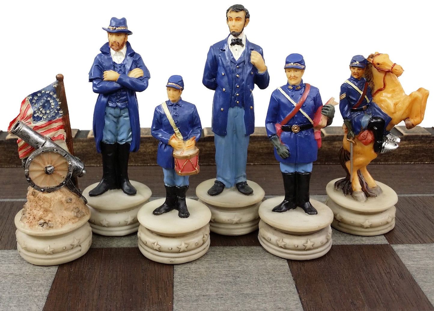 American US Civil War Generals Painted Chess Set W/ 17" Fortress Castle Board