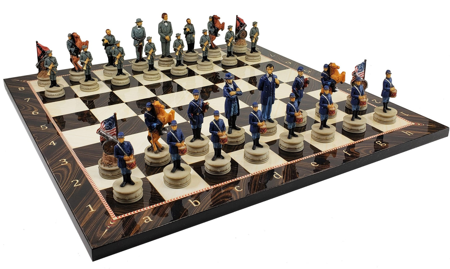 US American Civil War Generals Painted Chess Set W/ 17" Elegance Board