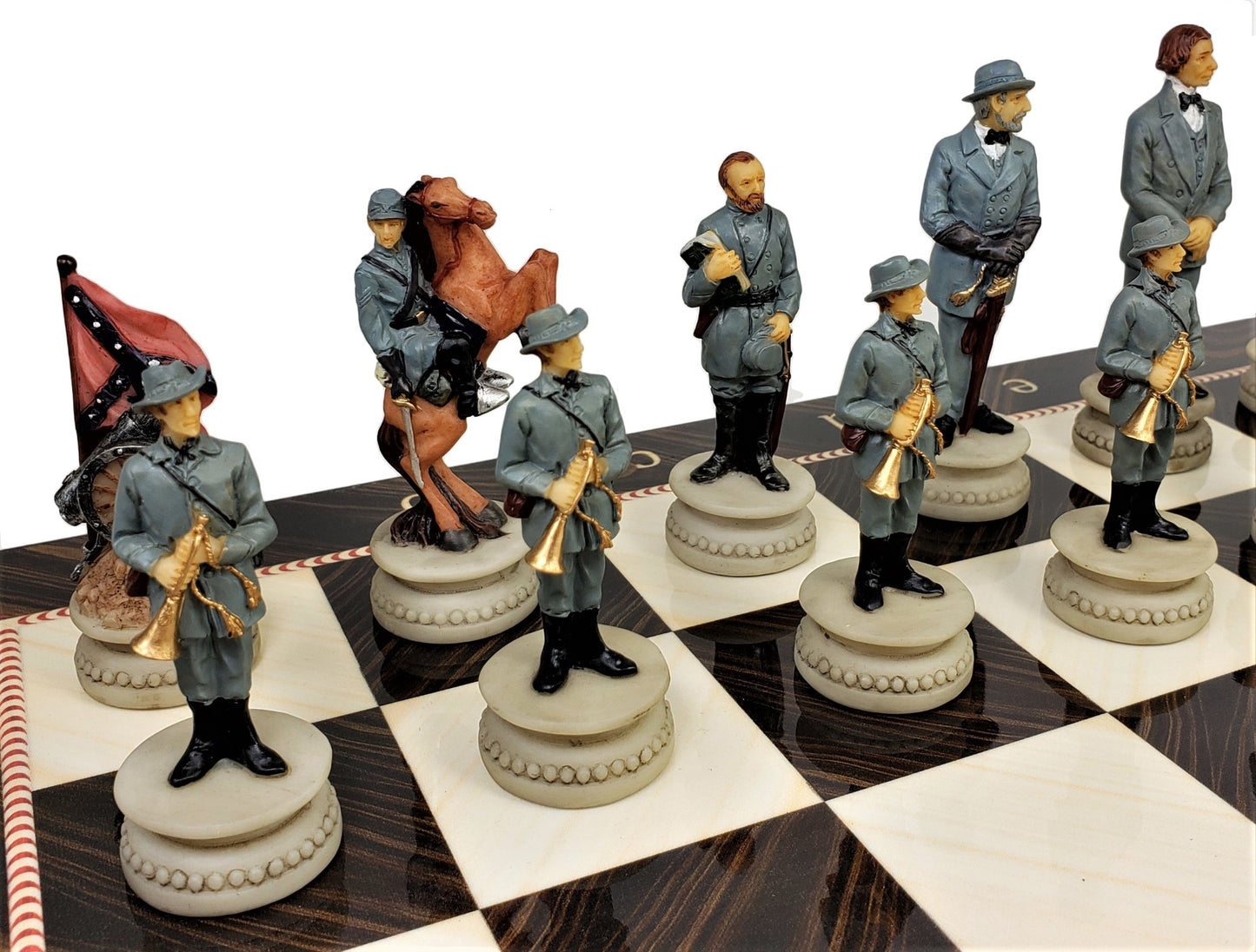 US American Civil War Generals Painted Chess Set W/ 17" Elegance Board