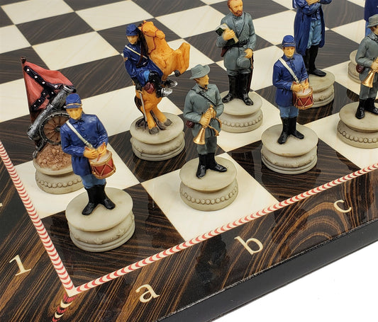 US American Civil War Generals Painted Chess Set W/ 17" Elegance Board