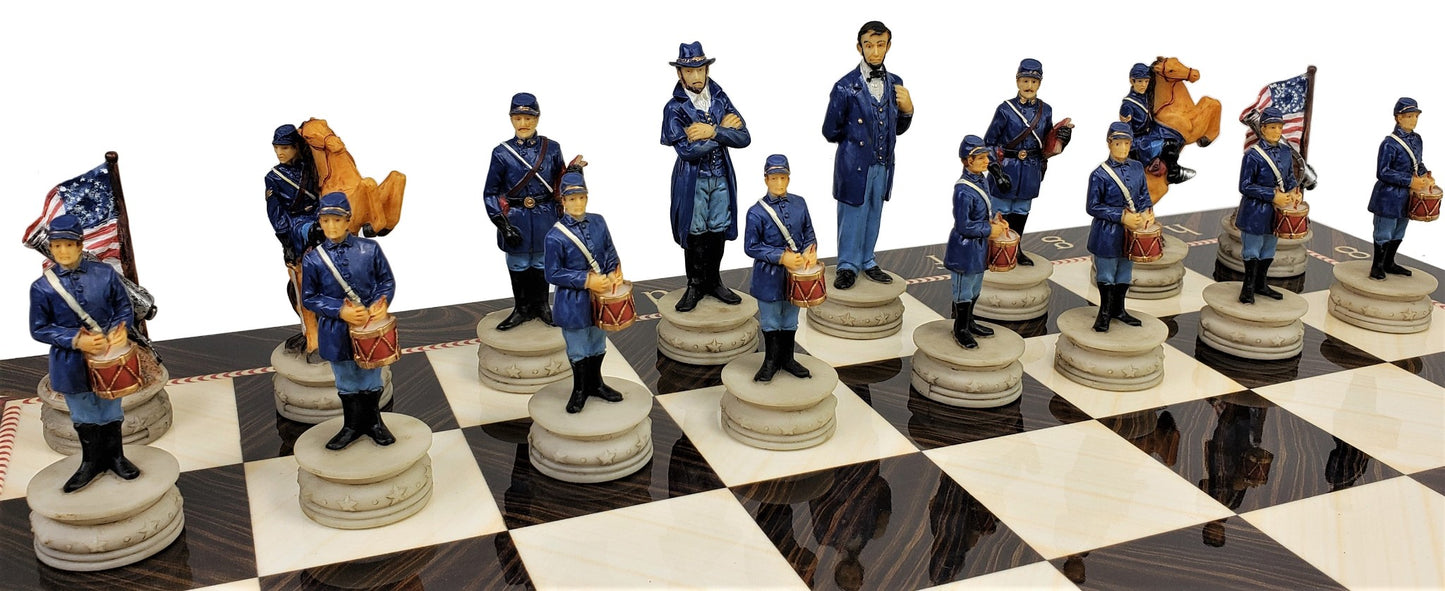 US American Civil War Generals Painted Chess Set W/ 17" Elegance Board