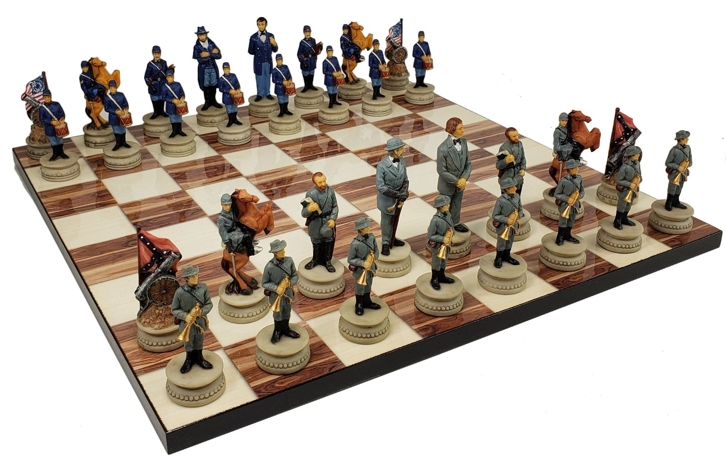 US American Civil War Generals Painted Chess Set with 14 Cedar Color Board