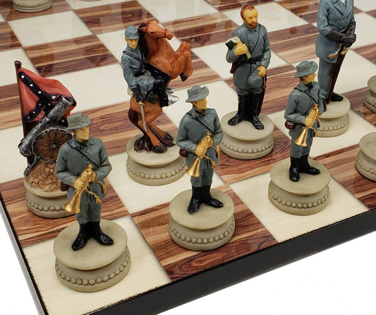 US American Civil War Generals Painted Chess Set with 14 Cedar Color Board