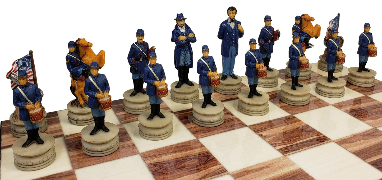 US American Civil War Generals Painted Chess Set with 14 Cedar Color Board