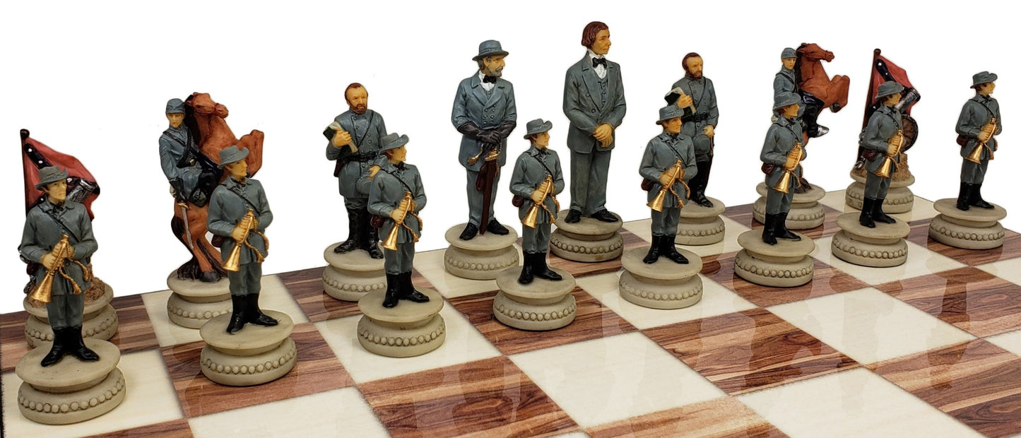 US American Civil War Generals Painted Chess Set with 14 Cedar Color Board