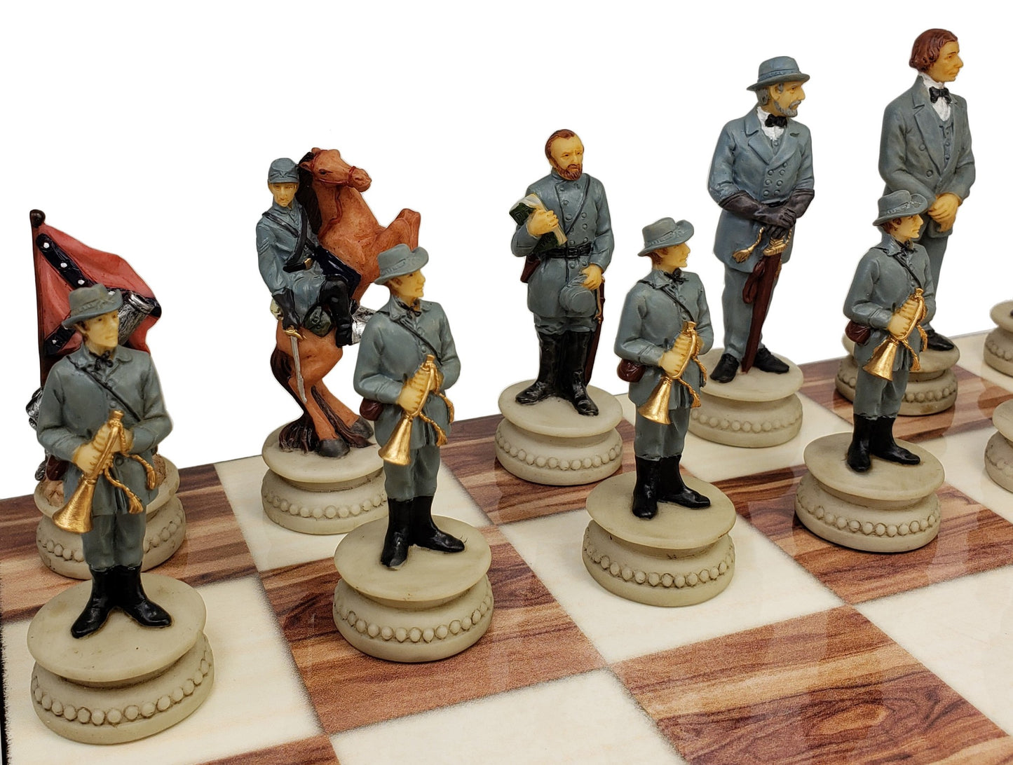 US American Civil War Generals Painted Chess Set with 14 Cedar Color Board