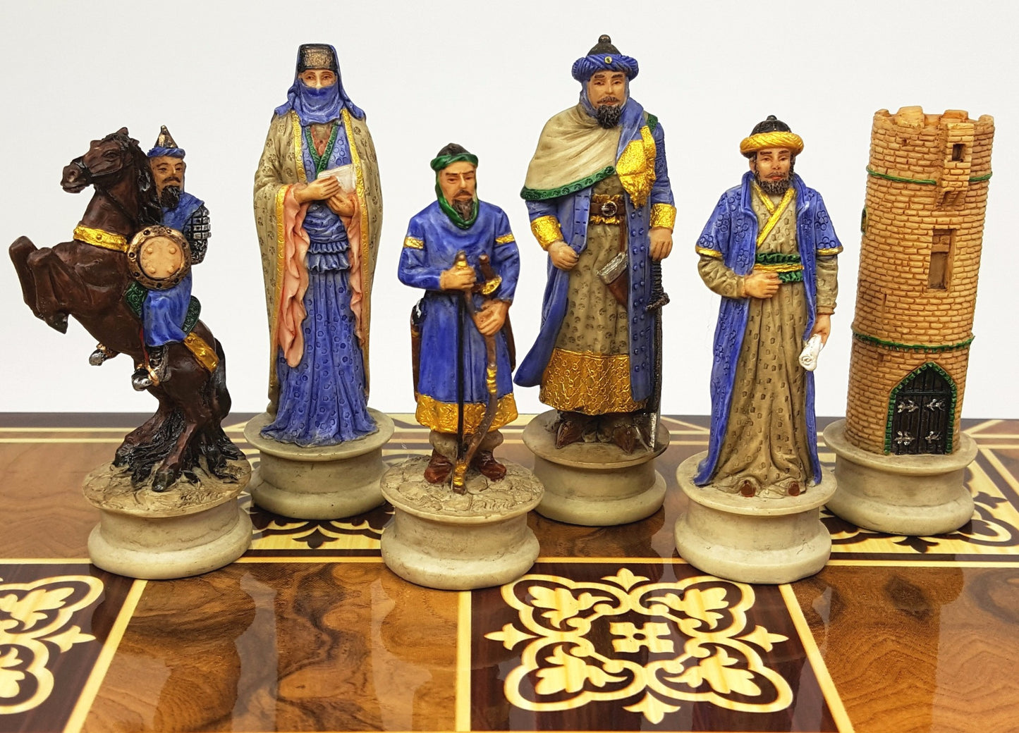 Medieval Times Crusade Arabian Vs Christian Chess Set W 17" Burlwood Color Board