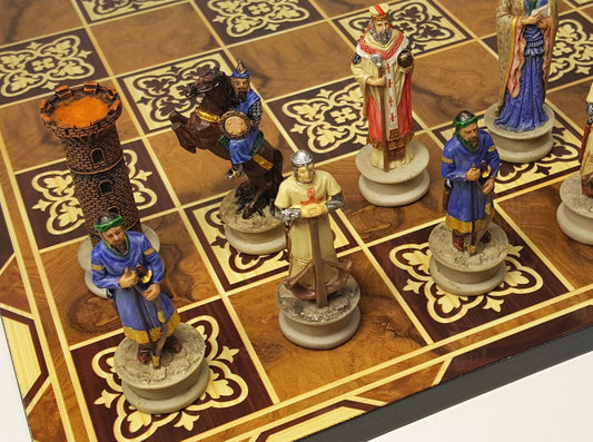 Medieval Times Crusade Arabian Vs Christian Chess Set W 17" Burlwood Color Board