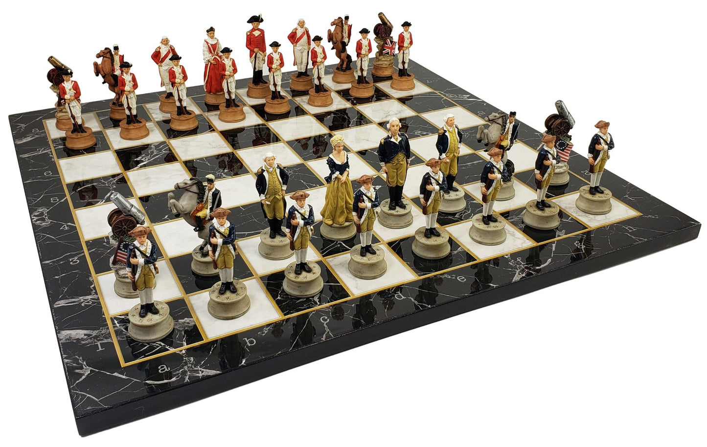 American Revolutionary War Chess Set W/ 17" Black Faux Marble Board Revolution