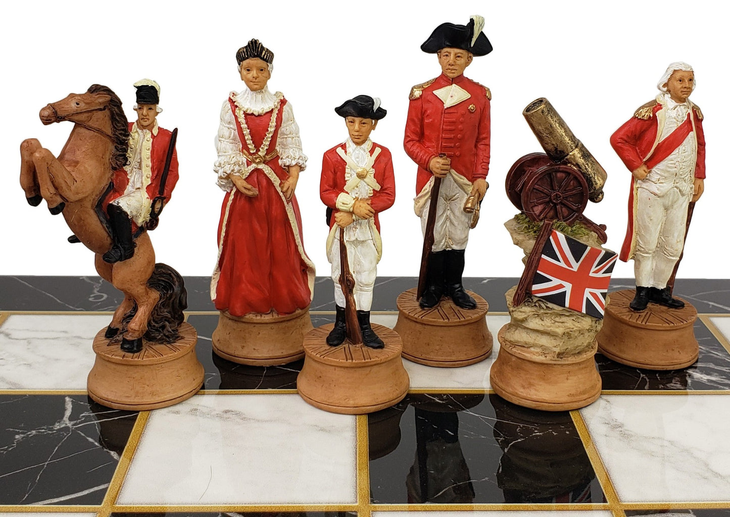 American Revolutionary War Chess Set W/ 17" Black Faux Marble Board Revolution