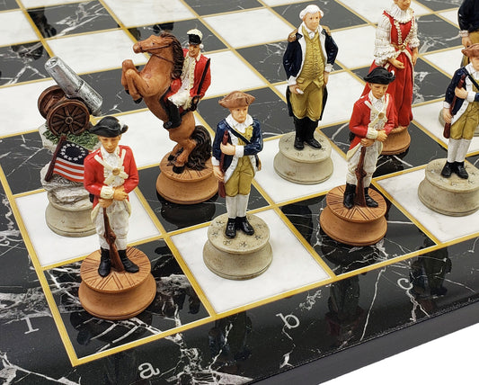 American Revolutionary War Chess Set W/ 17" Black Faux Marble Board Revolution