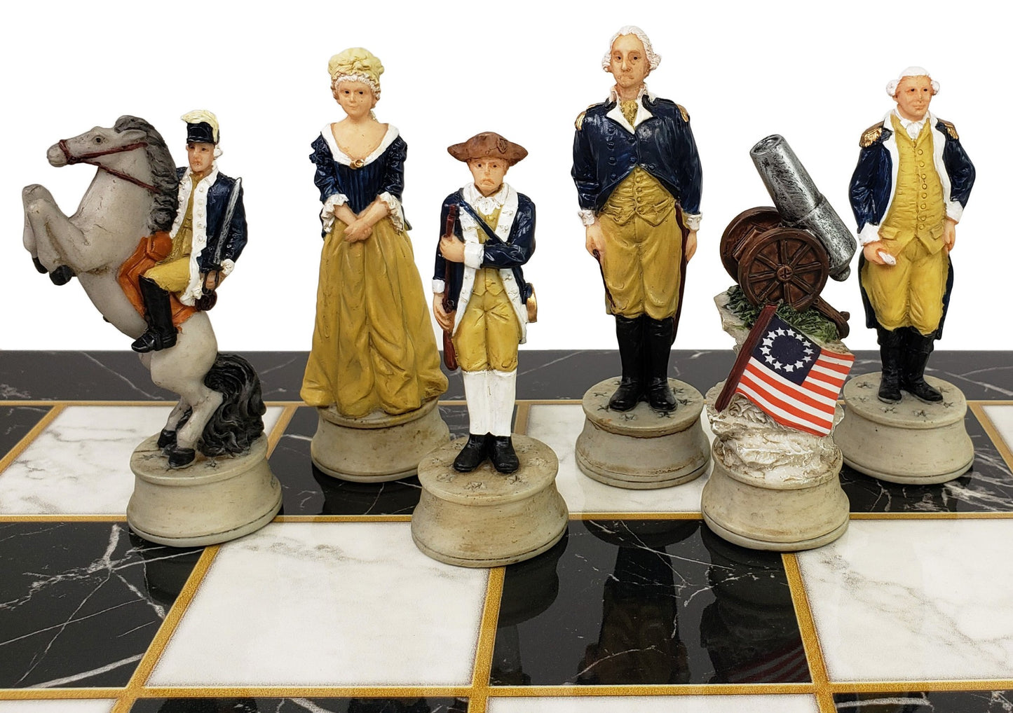 American Revolutionary War Chess Set W/ 17" Black Faux Marble Board Revolution