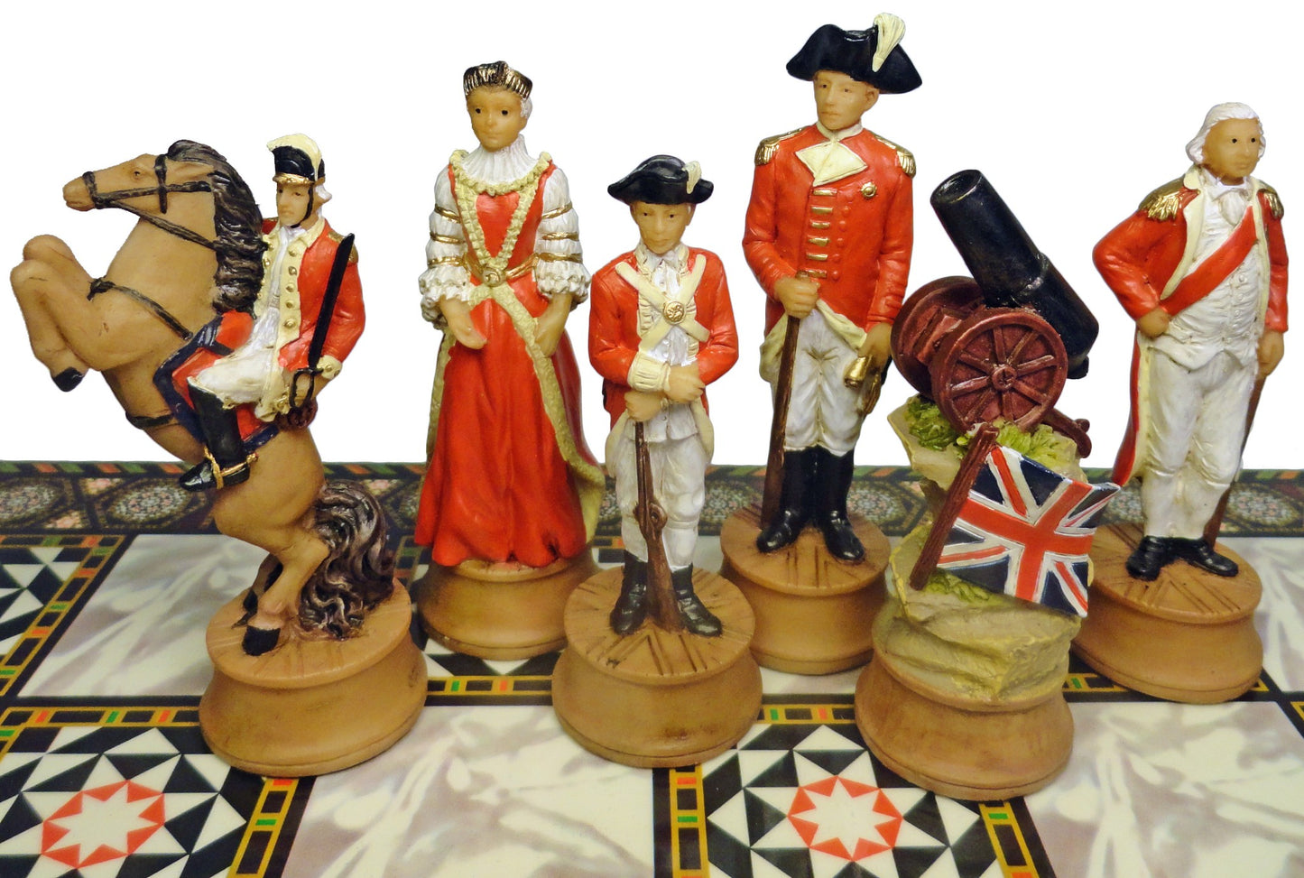 American Revolutionary War Chess Set W/ Mosaic DESIGN Board 14" Independence