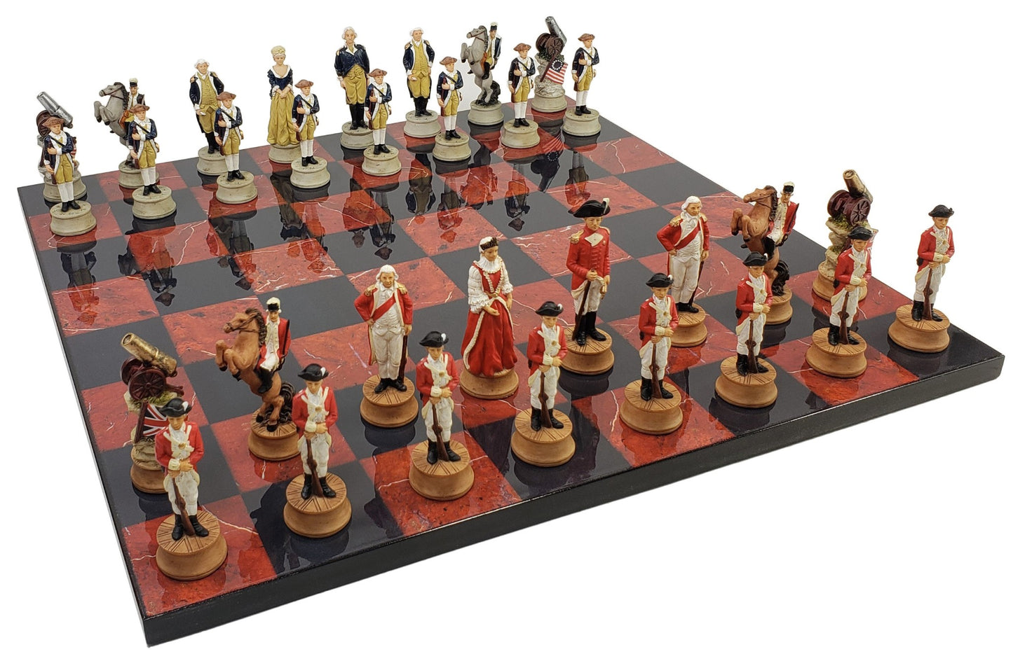 American Revolutionary War Chess Set with 16" Black and Red Board Revolution