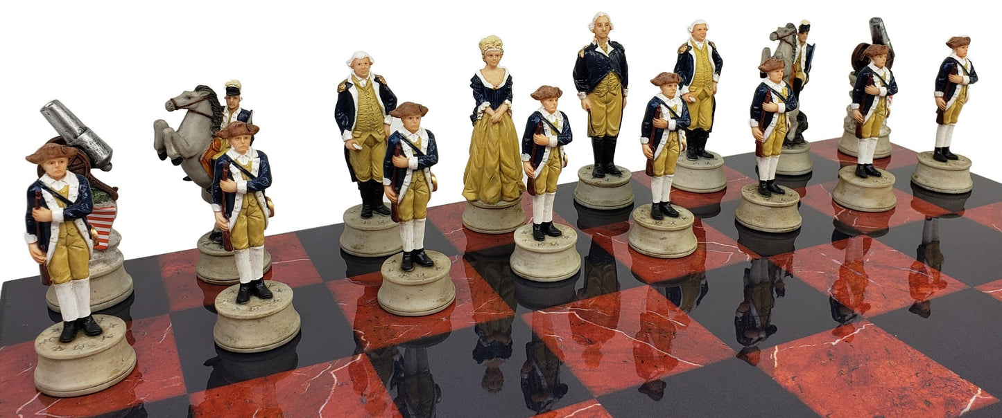 American Revolutionary War Chess Set with 16" Black and Red Board Revolution