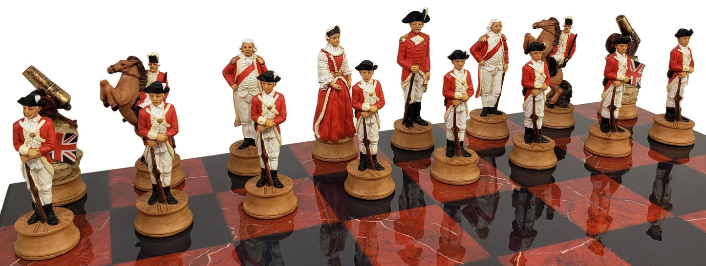 American Revolutionary War Chess Set with 16" Black and Red Board Revolution