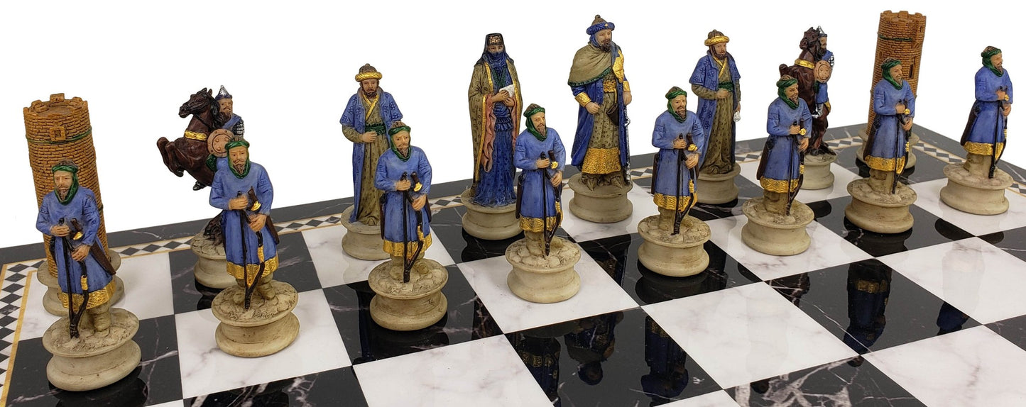 Medieval Times Crusades Arabian Christian Chess Set Black Faux Marble Storage BD