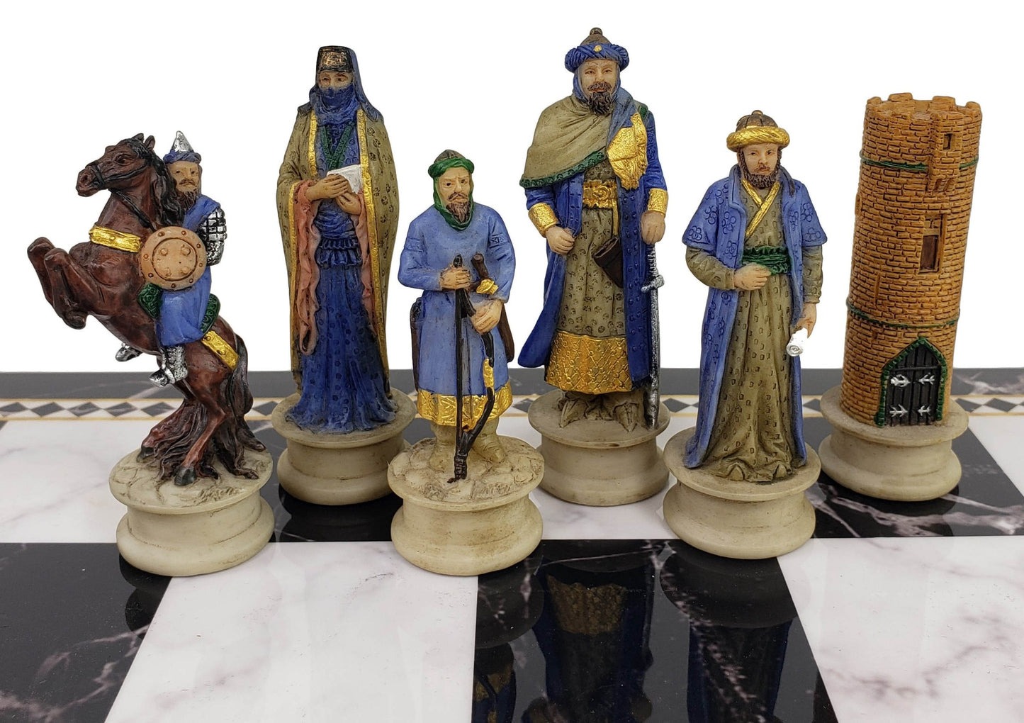 Medieval Times Crusades Arabian Christian Chess Set Black Faux Marble Storage BD