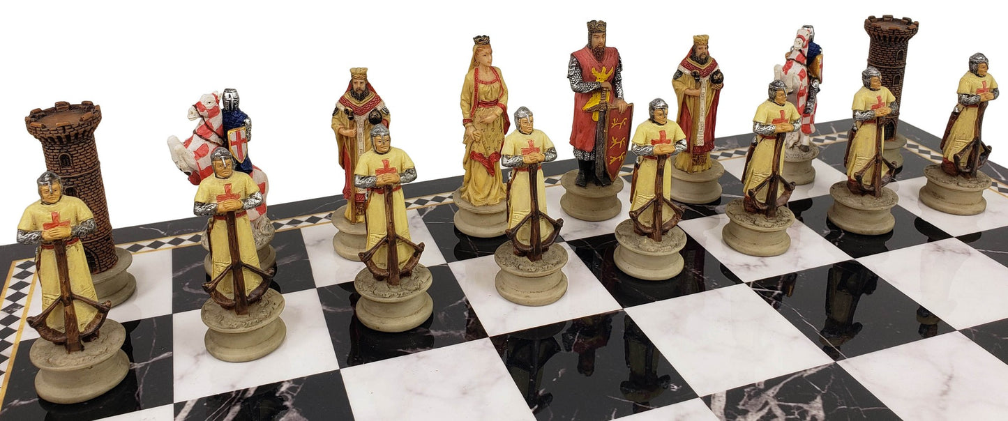 Medieval Times Crusades Arabian Christian Chess Set Black Faux Marble Storage BD