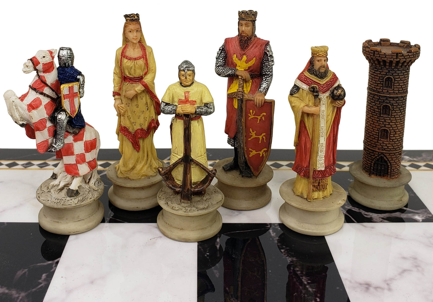 Medieval Times Crusades Arabian Christian Chess Set Black Faux Marble Storage BD