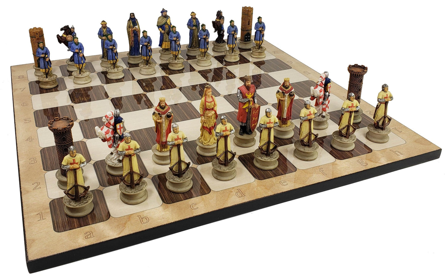 Medieval Times Crusade Arabian Vs Christian Chess Set W 17" Rustic Color Board