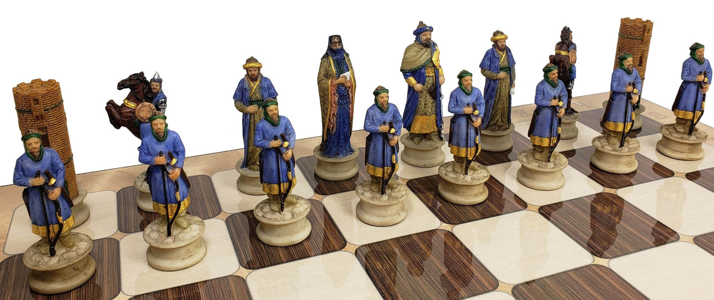 Medieval Times Crusade Arabian Vs Christian Chess Set W 17" Rustic Color Board