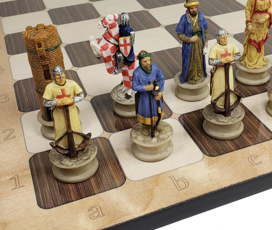 Medieval Times Crusade Arabian Vs Christian Chess Set W 17" Rustic Color Board