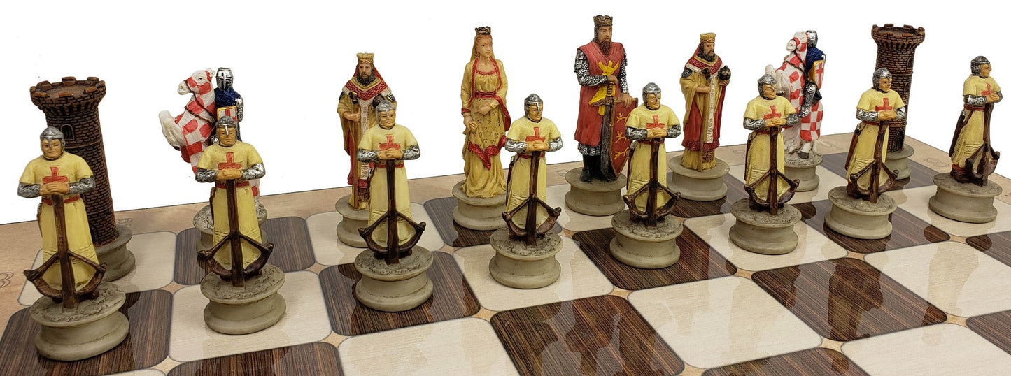 Medieval Times Crusade Arabian Vs Christian Chess Set W 17" Rustic Color Board