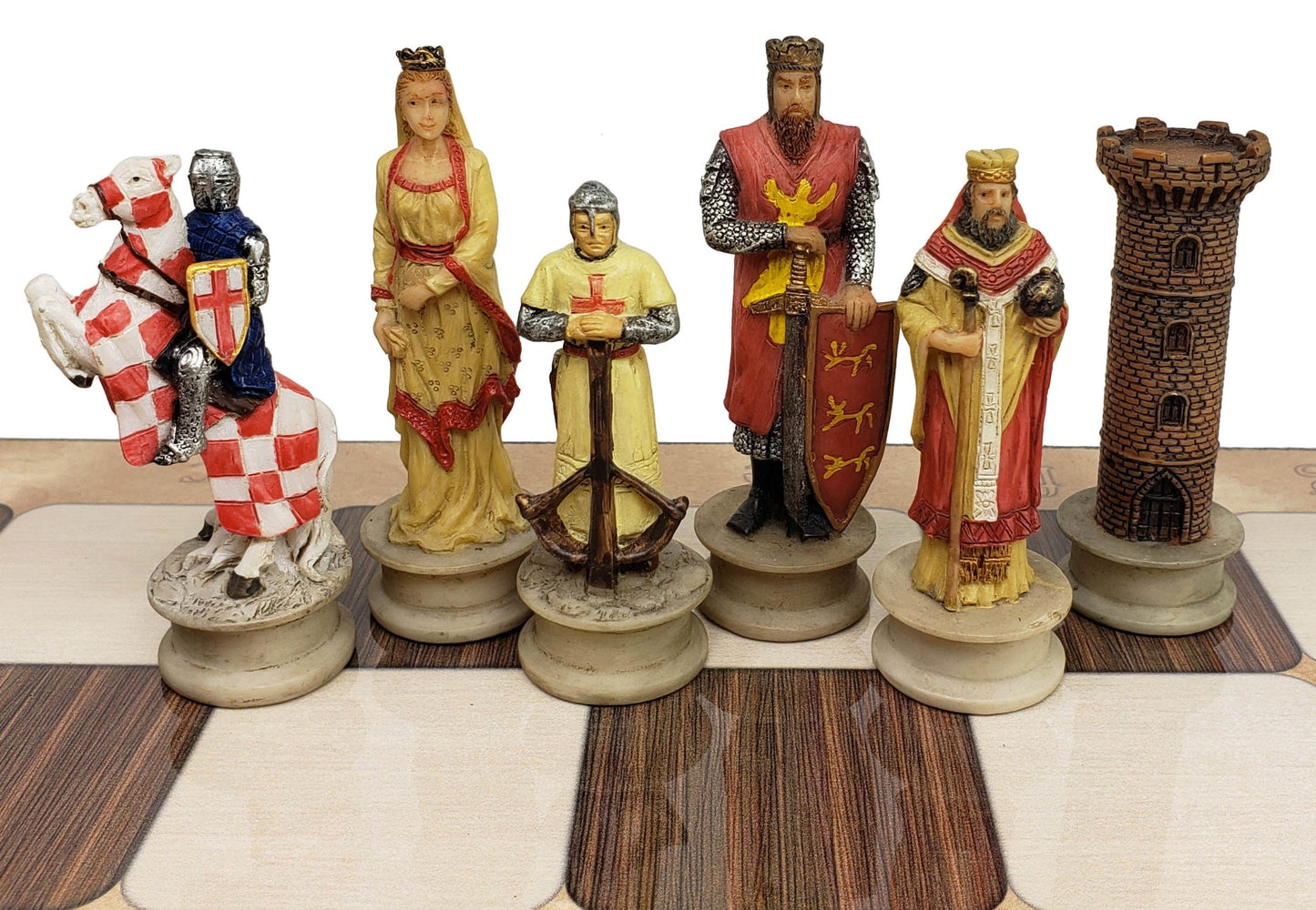 Medieval Times Crusade Arabian Vs Christian Chess Set W 17" Rustic Color Board