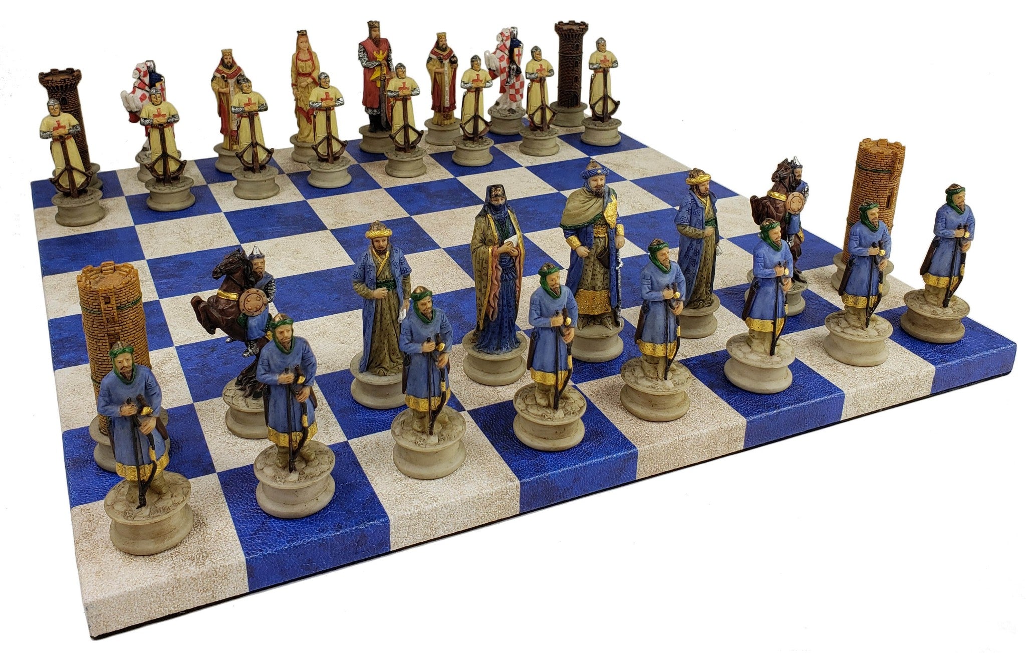 Medieval Times Crusades Arabian Vs Christian Chess Set 14.5 Blue