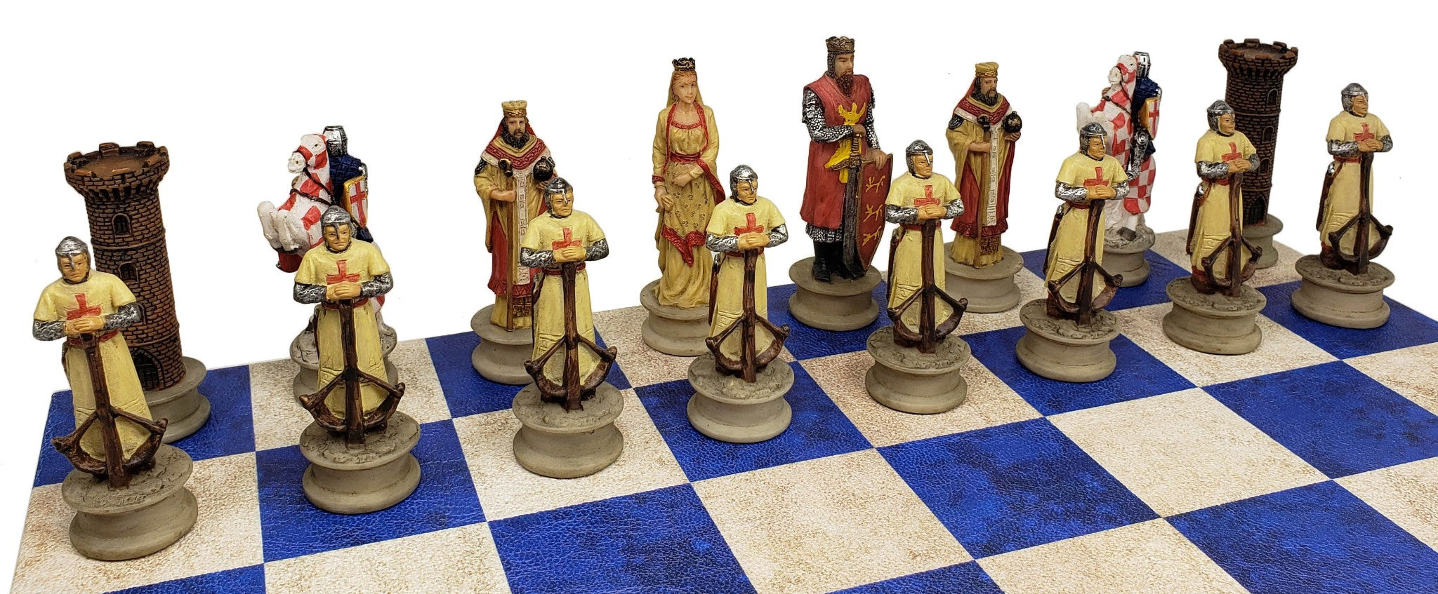 Medieval Times Crusades Arabian Vs Christian Chess Set 14.5 Blue Faux  Leather Bd