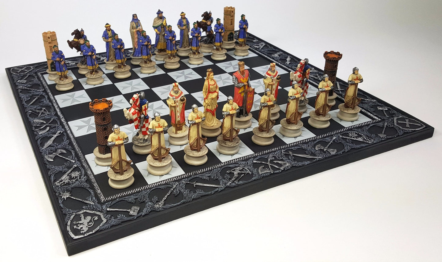 Medieval Times Crusades Arabian vs Christian Knights Chess Set 17" Maltese Board