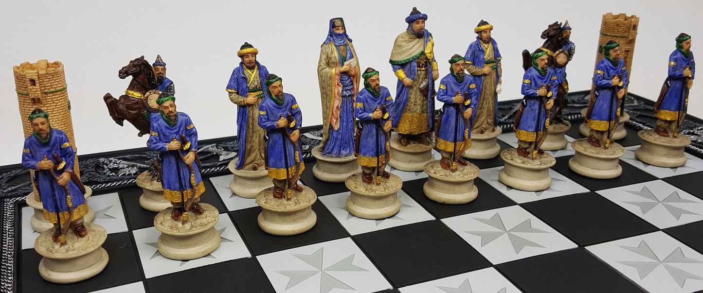 Medieval Times Crusades Arabian vs Christian Knights Chess Set 17" Maltese Board