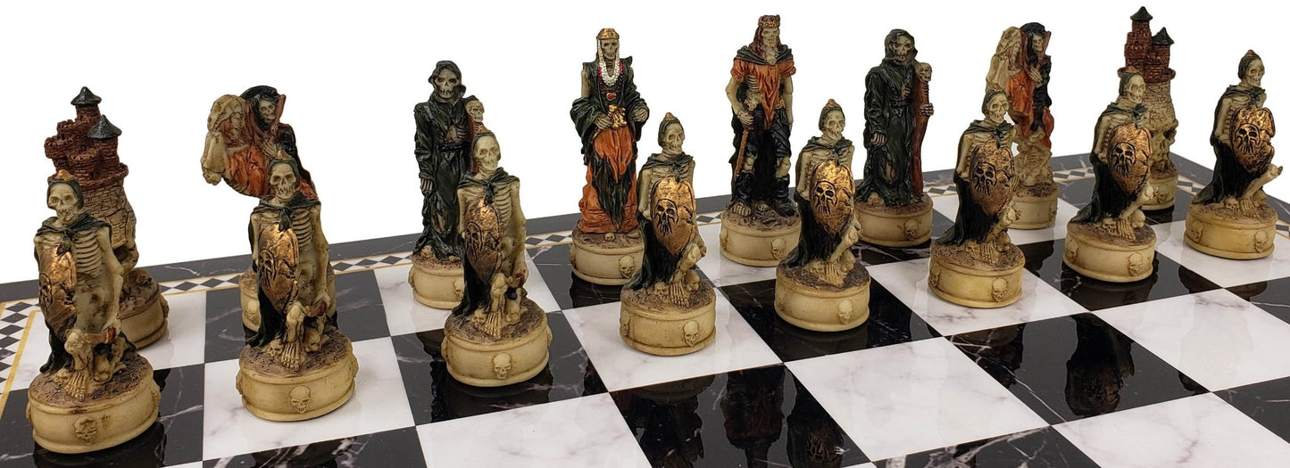 Skeleton Slayer Gothic Skull Chess Set W/ 17" Black Faux Marble Storage Board