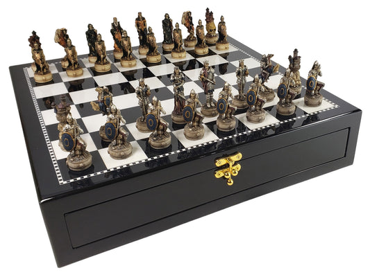 Skeleton Slayer Gothic Fantasy Skull Chess Set 17" Black & White Storage Board