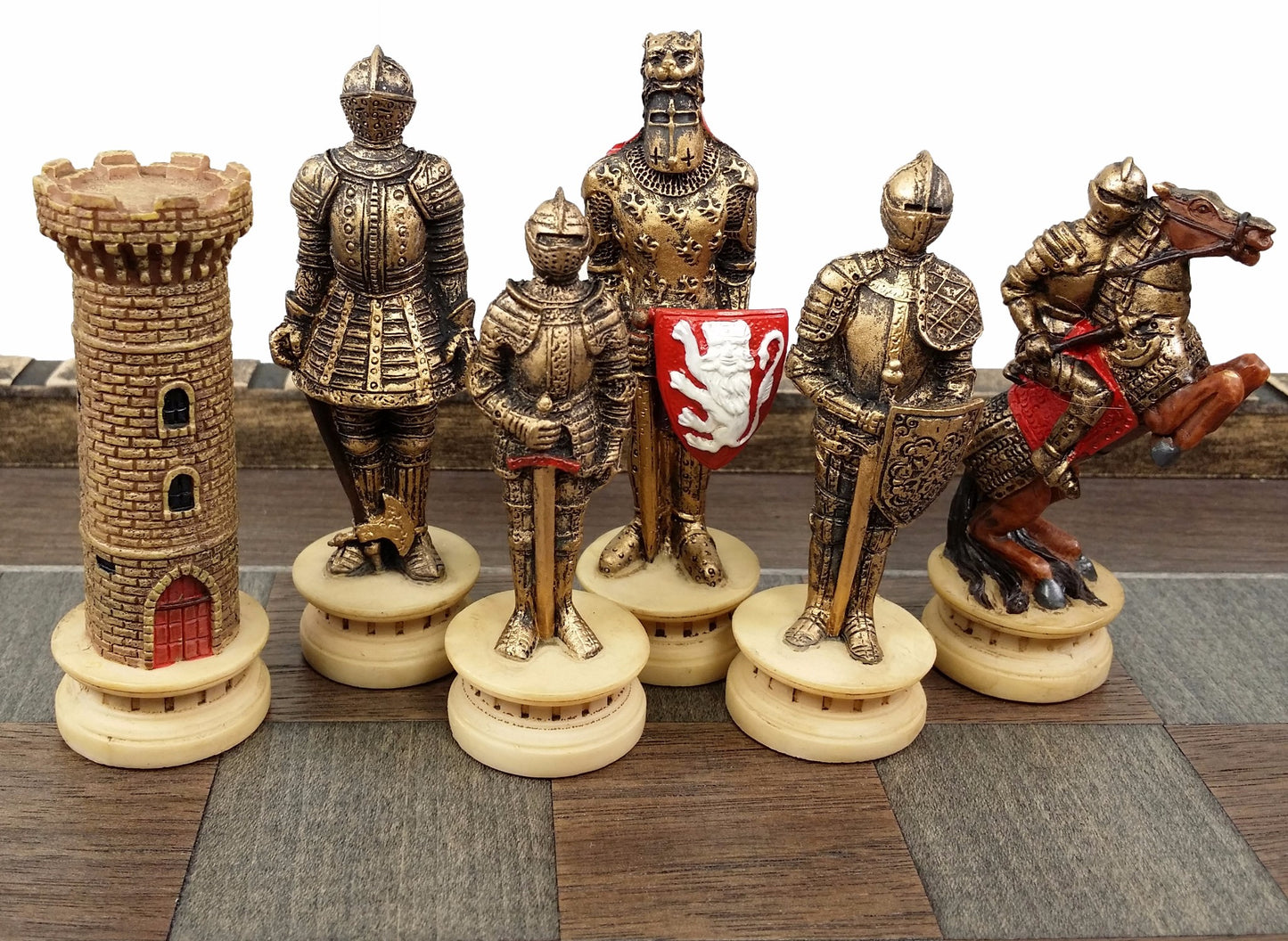 Medieval Times Crusades Warrior Knights Gold & Silver Chess Set W/ Castle Board