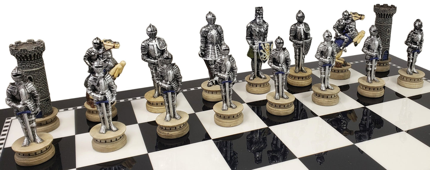 Medieval Times Crusades ARMORED KNIGHT Chess Set Black & White Storage Board