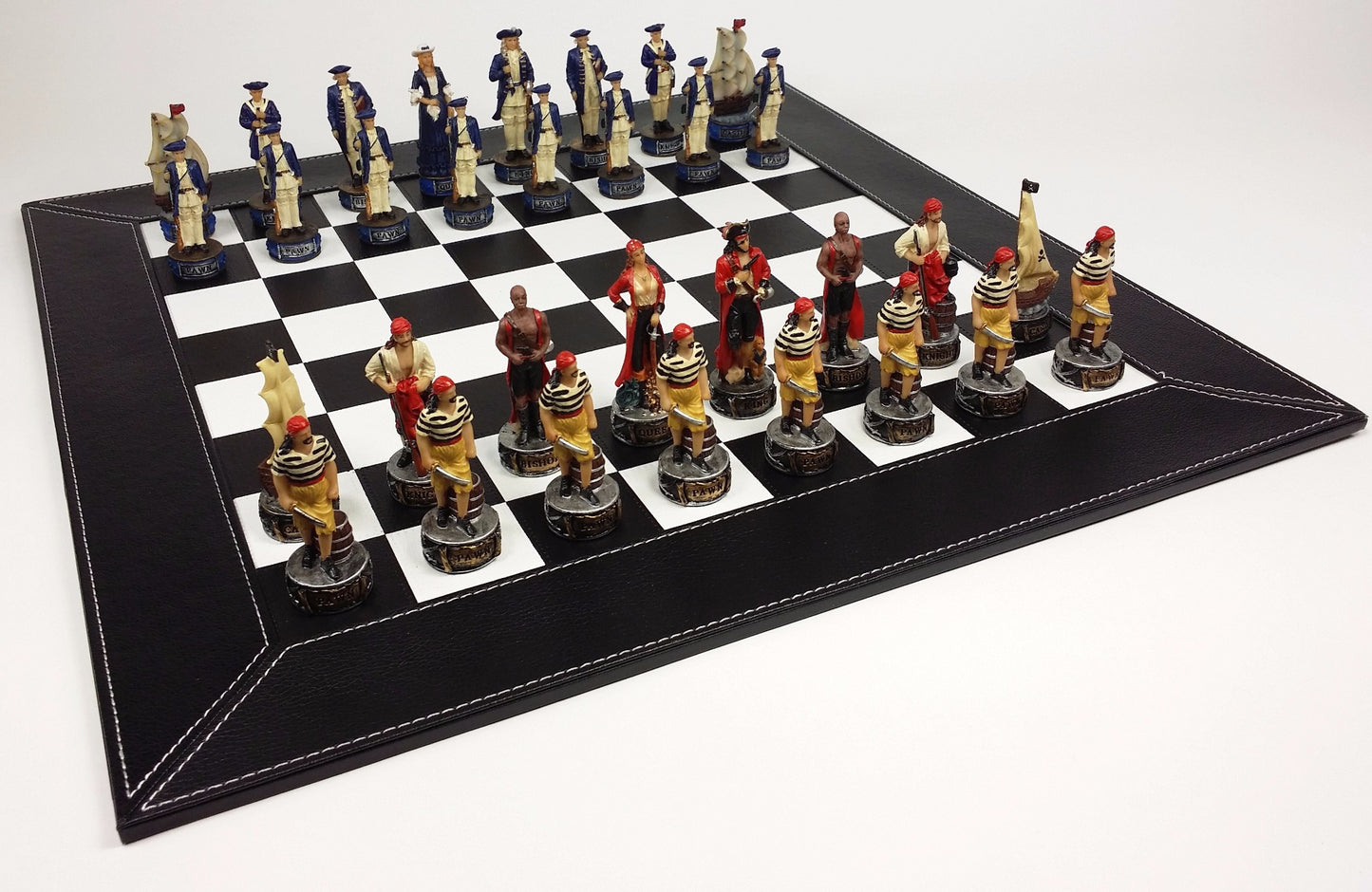 Pirates vs Royal Navy Pirate Chess Set W/ 18" Black Faux Leather Board