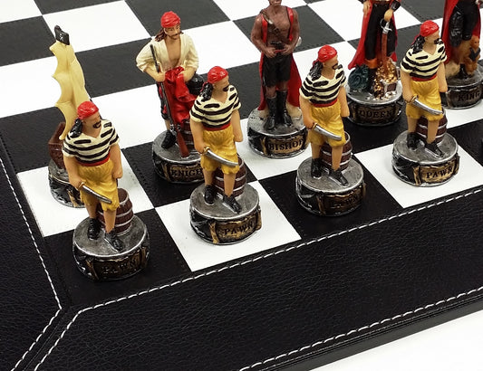 Pirates vs Royal Navy Pirate Chess Set W/ 18" Black Faux Leather Board