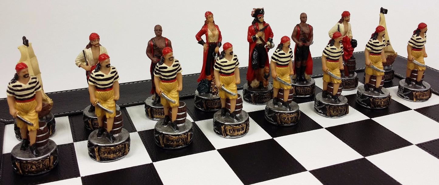 Pirates vs Royal Navy Pirate Chess Set W/ 18" Black Faux Leather Board