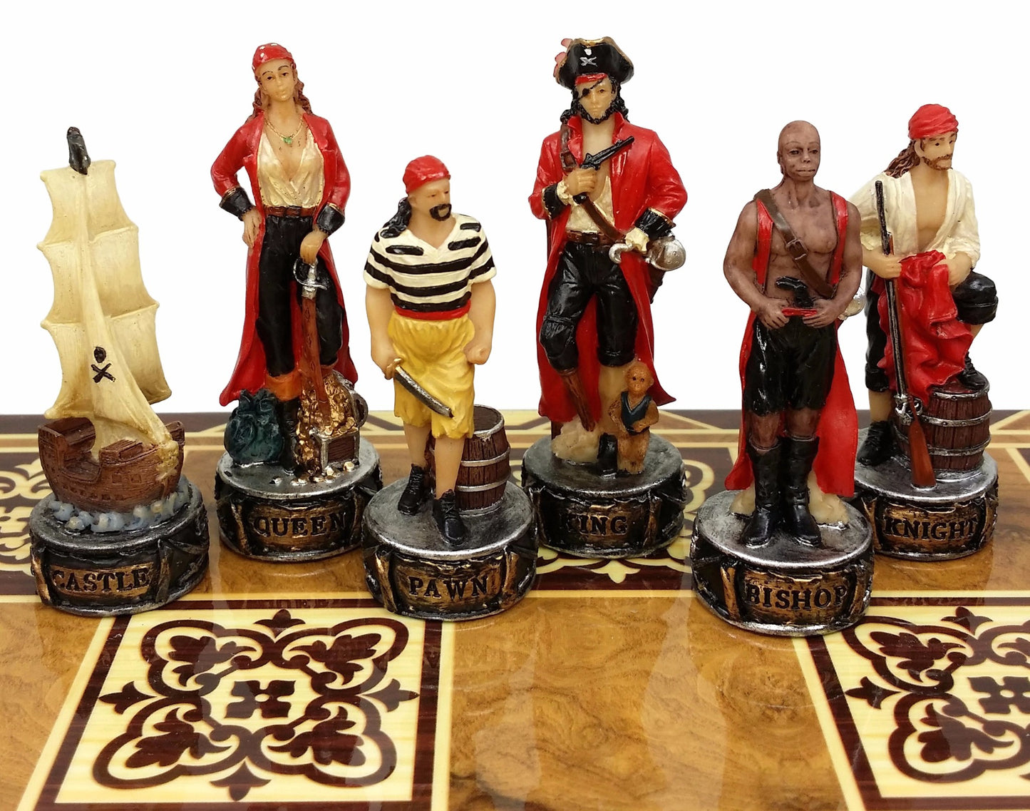Pirates vs Royal Navy Chess Set W/ 17" Burlwood Color Board