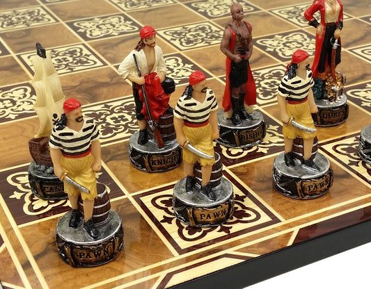 Pirates vs Royal Navy Chess Set W/ 17" Burlwood Color Board